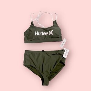 NWT Hurley two piece bikini sporty olive green racer back